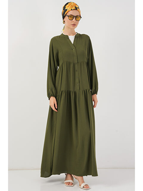 Bigdart 2527 Kadın Uzun Tesettür Elbise - Haki - S000341889-18547