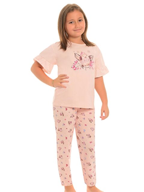 Little Frog Kids Pamuklu Kısa Kollu Desenli Düz Paça Kız Çocuk Pijama Takım - S000074099-17605