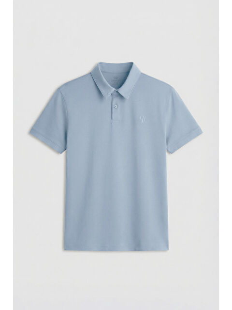 Tommylife Buz Mavi Basic Göğüs Logolu Standart Kalıp Triko Polo Yaka Erkek Tişört - 87768 - S000028470-17234