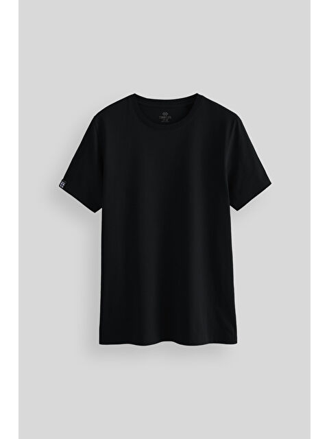 Tommylife Siyah Erkek Basic Kısa Kol Standart Kalıp Bisiklet Yaka Tişört - 87911 - S000027112-19351