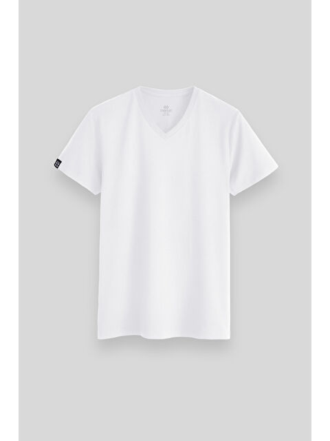 Tommylife Beyaz Basic Kısa Kol Standart Kalıp V Yaka Erkek Tişört - 87912 - S000027059-20063