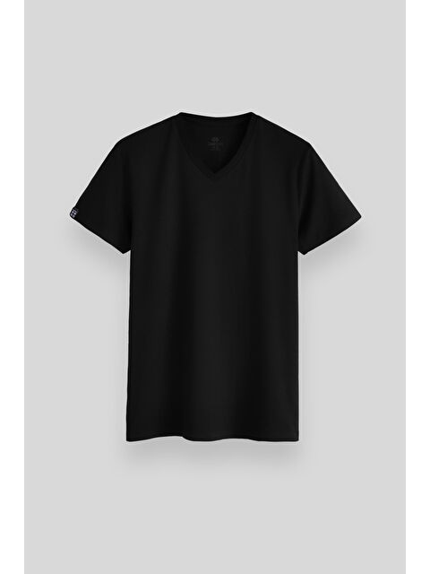 Tommylife Siyah Basic Kısa Kol Standart Kalıp V Yaka Erkek Tişört - 87912 - S000027059-19351