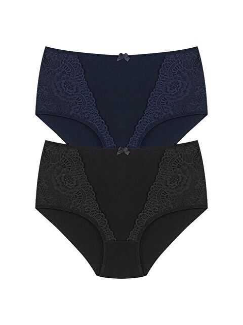 Hnx Pamuklu Önü Dantel Detay Yüksek Bel Büyük Beden Kadın Külot 2'li - S000055528-37355