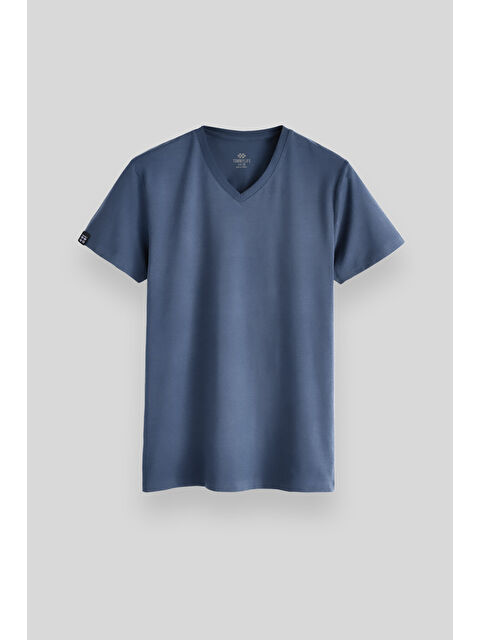 Tommylife Petrol Basic Kısa Kol Standart Kalıp V Yaka Erkek Tişört - 87912 - S000027059-20019