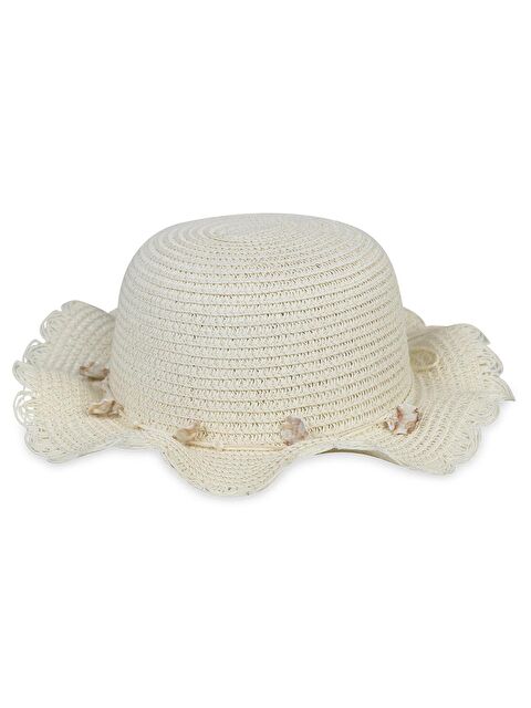 Kitti Taşlı Aksesuar 4-8 Yaş Çocuk Kız Hasır Şapka - Beyaz Standart - S000387810-20063