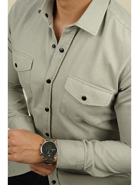 Etikmen Açık Taş Rengi Slimfit Gerçek Jean Erkek Gömlek - S000120138-25636