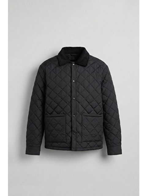 Abluka Online Erkek Oversize Fitilli Yaka Detaylı Kapitone Ceket Siyah - S000481748-19351