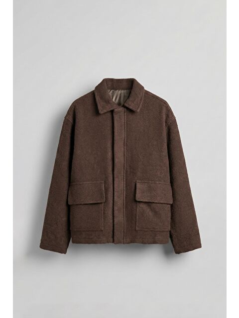 Abluka Online Erkek Boxy Fit Rahat Kesim Desenli Ceket Kahverengi - S000481752-19413