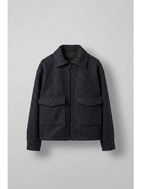 Abluka Online Erkek Oversize Tüylü Kaşe Ceket Lacivert - S000481754-21164