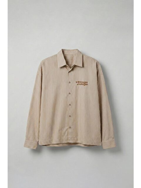 Abluka Online Erkek Oversize Baskılı Uzun Kollu Gömlek Açık Kahve - S000491661-29705