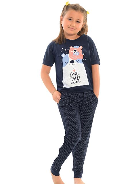 Little Frog Kids Pamuklu Kısa Kollu Baskılı Paça Bantlı Cepli Kız Çocuk Pijama Takım - S000074104-21164