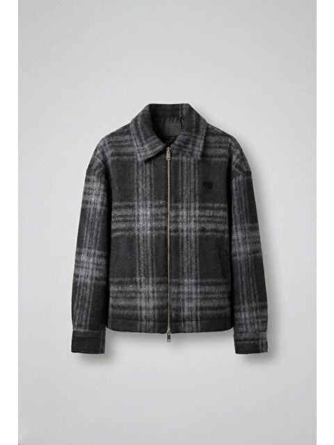 Abluka Online Erkek Oversize Fermuarlı Ekose Desenli Ceket Siyah - S000481746-19351