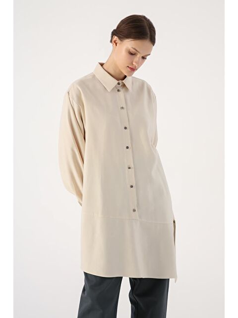 ALLDAY Taş-Eteği Asimetrik Yırtmaçlı Gömlek Yaka Tunik - S000023072-25636