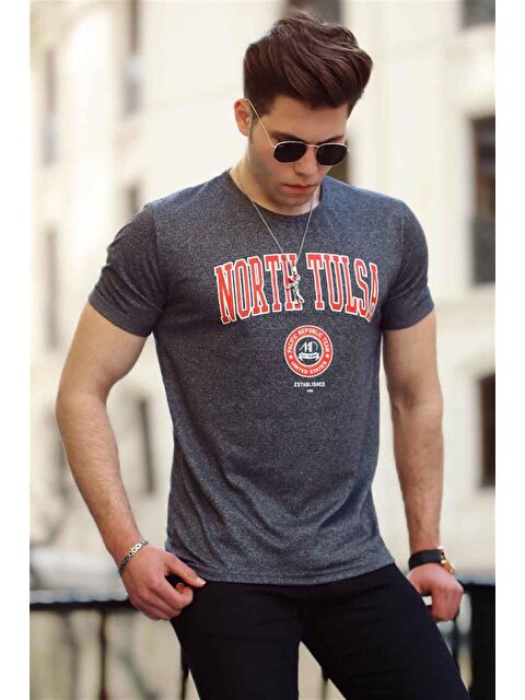 Madmext Baskılı Antrasit Erkek %100 Pamuk Tişört 4519 - S000039499-29666
