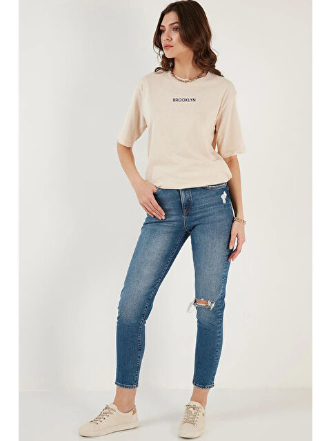 Süperlife Kadın Bisiklet Yaka Standart &Regular Fit Brookyln Baskılı Tişort SPR21YK27 - S000014669-25636