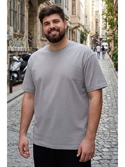 Tommylife Gri Basic Kısa Kol O Yaka  Erkek Büyük Beden Tişört - 88072 - S000028162-20600
