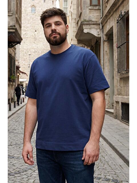 Tommylife İndigo Basic Kısa Kol O Yaka  Erkek Büyük Beden Tişört - 88072 - S000028162-23093