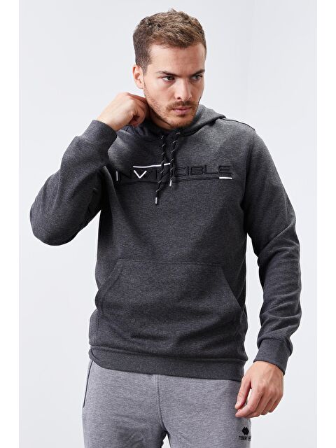 Tommylife Antrasit Melanj Kanguru Cep Standart Kalıp Kapüşonlu  Erkek Hoodie - 87883 - S000084537-29666