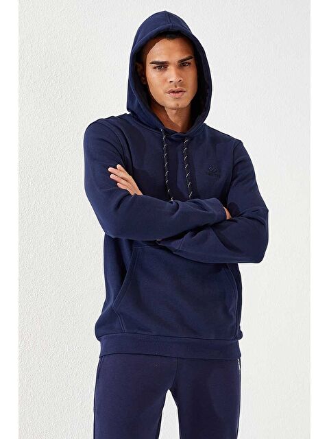 Tommylife İndigo Kanguru Cep Standart Kalıp Kapüşonlu  Erkek Hoodie - 87872 - S000084498-23093