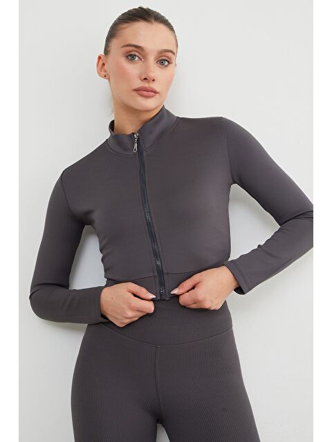 Fullamoda Dik Yaka Fermuarlı Dalgıç Kumaş Spor Ceket - S000450112-29666