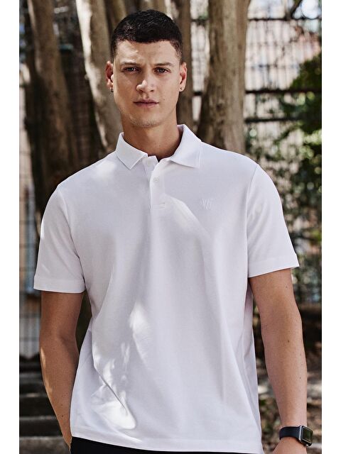 Tommylife Beyaz Basic Göğüs Logolu Standart Kalıp Triko Polo Yaka Erkek Tişört - 87768 - S000028470-20063