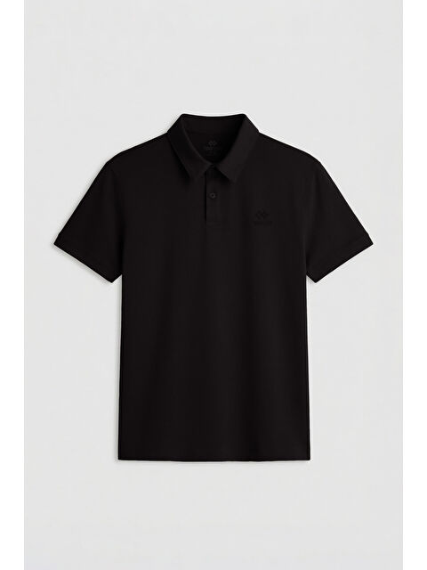 Tommylife Siyah Basic Logolu Standart Kalıp Triko Polo Yaka Erkek Tişört - 87748 - S000028468-19351