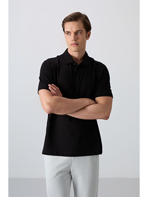 Tommylife Siyah Pamuklu Kalın Yumuşak Dokulu Standart Fit Basic Polo Yaka Erkek Tişört - 88348 - S000156961-19351