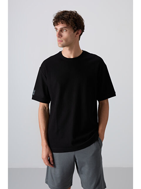 Tommylife Siyah Pamuklu Kalın Yüzeyi Dokulu Oversize Fit Basic Erkek Tişört - 88339 - S000157062-19351