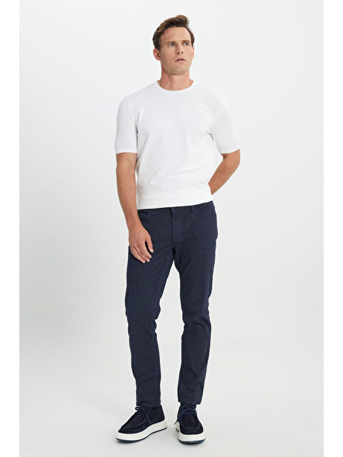Altınyıldız Classics Erkek Lacivert Pamuklu Slim Fit Dar Kesim 5 Cep Armürlü Esnek Casual Pantolon - S000402689-21164