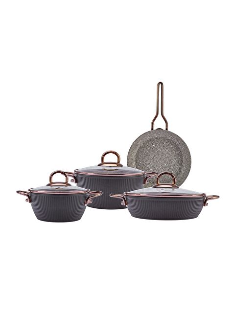 Emsan Line 7 Parça Granit Tencere Seti Yeni Siyah Rose - S000397156-19351