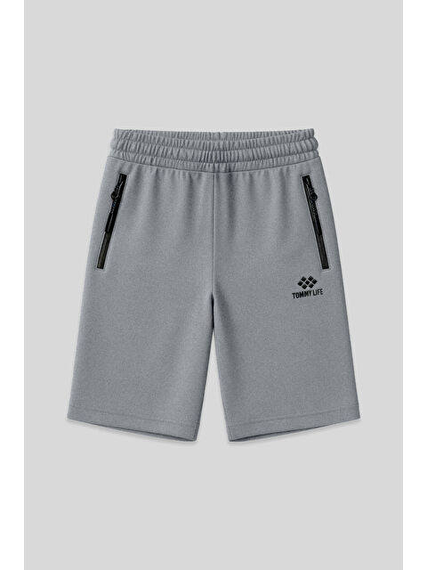 Tommylife Gri Melanj Gizli Fermuar Arka Cepli Bağcıklı Standart Kalıp Erkek Şort - 81136 - S000030808-74