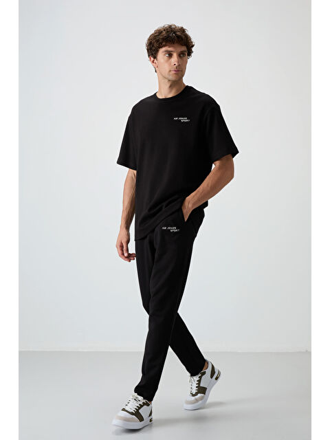 Air Jones Siyah Pamuklu Kalın Yumuşak Dokulu  Fit Nakışlı Erkek Eşofman Takım - 85252 - S000161586-19351
