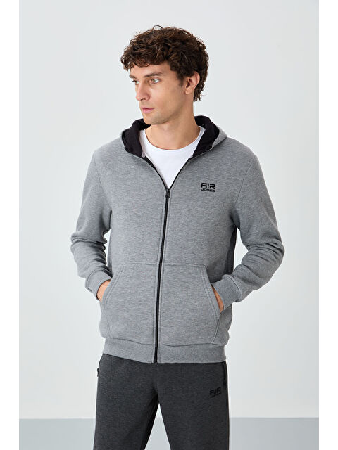 Air Jones Hector Gri Melanj  Şardonlu Erkek Fermuarlı Sweatshirt Hırka - 88139 - S000083574-20600