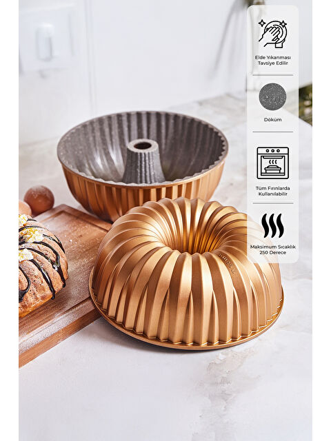 Emsan Griss Hardstone Döküm Kek Kalıbı Gold 24 cm - S000397199-20072