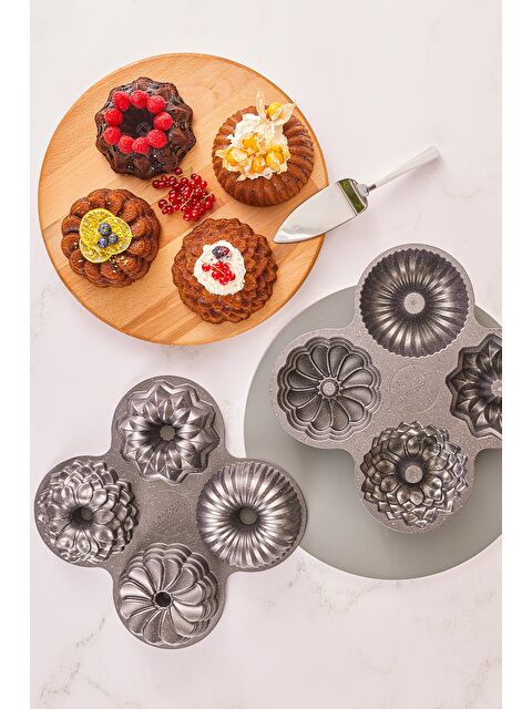 Emsan Griss One Four 4’lü Döküm Kek Kalıbı Gri - S000397196-20600