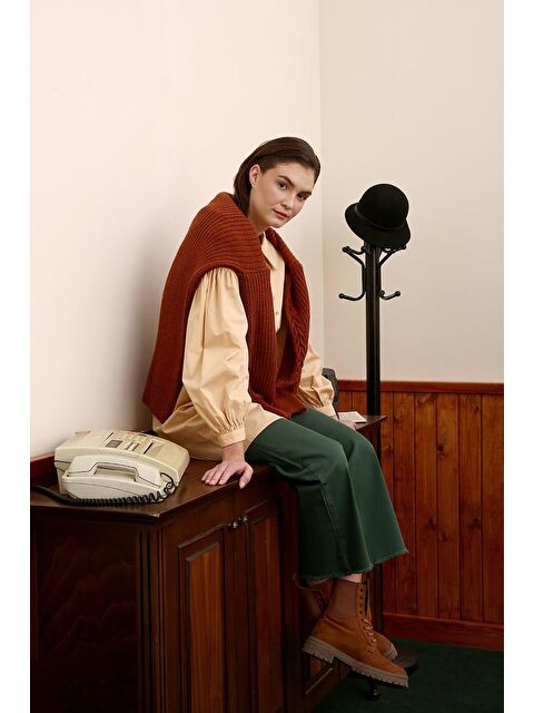 ALLDAY Bej Gömlek Yakalı Büzgü Detaylı Oversize Tunik - S000020067-19928