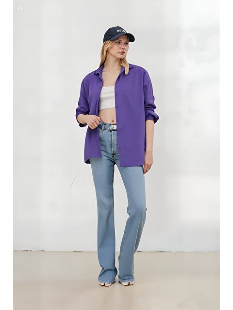 Hazelin Kadın Mor Oversize Uzun Basic Gömlek Hzl22w-bd139001 - S000031094-20042