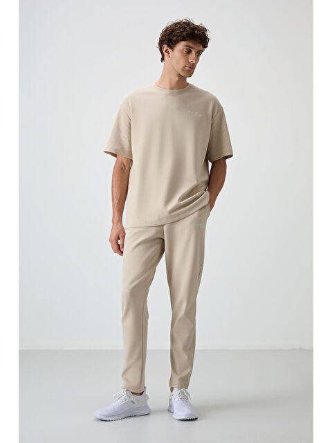 Air Jones Bej Pamuklu Kalın Yumuşak Dokulu  Fit Nakışlı Erkek Eşofman Takım - 85252 - S000161586-19928