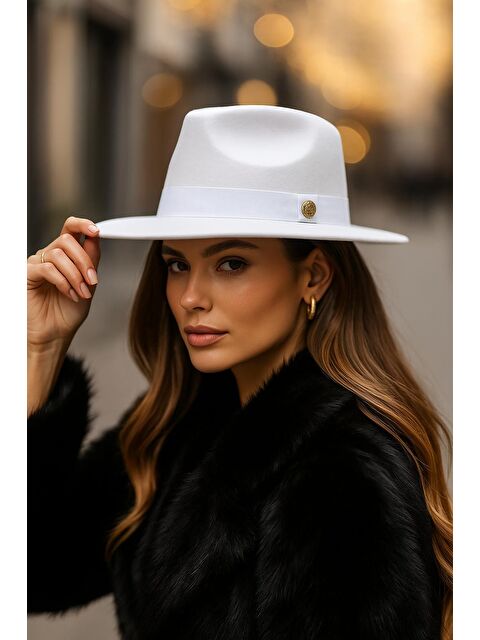 Luminos Butik Beyaz İthal Kaşe Fötr Panama Şapka SPK1145 - S000277481-20063