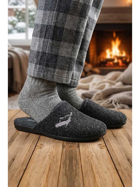 Gezer Erkek Kışlık Keçe Çıkarılabilir Cırt Cırtlı İç Taban Rahat Ev Bahçe Terlik - S000435023-29666