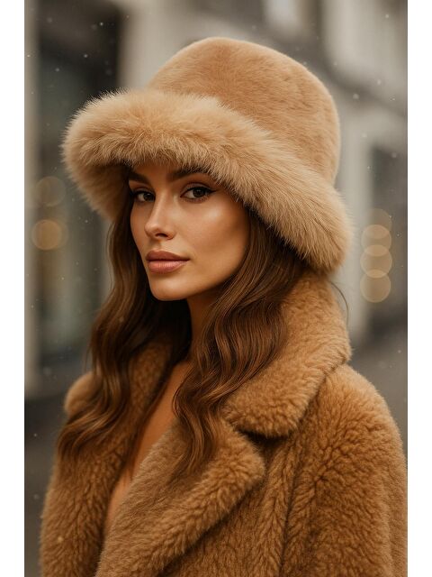 Luminos Butik Camel Kalın Pelüş Kalpak Şapka Bere   Sıcak Tutan Dış Mekan Soğuktan Koruma Spk1143 - S000283333-4557