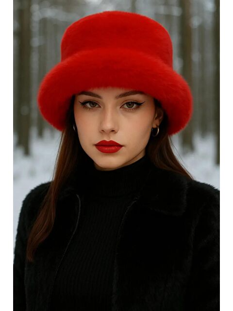 Luminos Butik Kırmızı Kalın Pelüş Kalpak Şapka Bere Sıcak Tutan Dış Mekan Soğuktan Koruma Spk1143 - S000283333-20045
