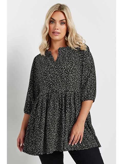 Stil Diva Büyük Beden V Yaka Yarım Kollu Bileği Lastikli Desenli Bluz 322213 - S000327512-19351