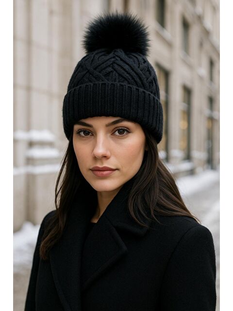 Luminos Butik Siyah Içi Yünlü Ithal Triko Örgülü Bere Bere1140 - S000273669-19351