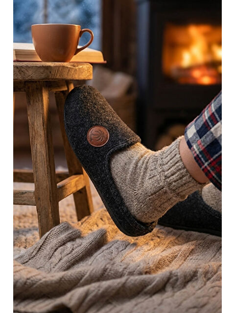 Gezer Erkek Kışlık Keçe Çıkarılabilir İç Taban Rahat Ev Bahçe Gondol Terlik - S000435021-19351