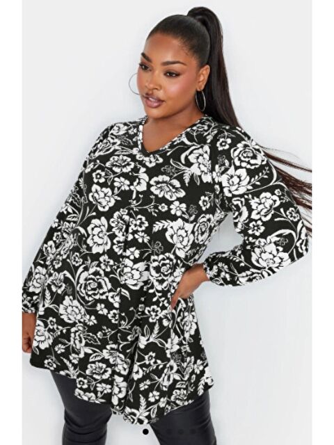 Stil Diva Büyük Beden V Yaka Uzun Kollu Bilekleri Lastikli Eteği Fırfırlı Elastanlı Bluz 321229 - S000196769-37424