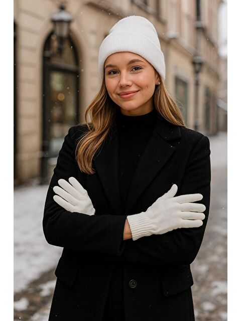 Luminos Butik Unisex Ekru Örme Eldiven Eld01 - S000289491-19965