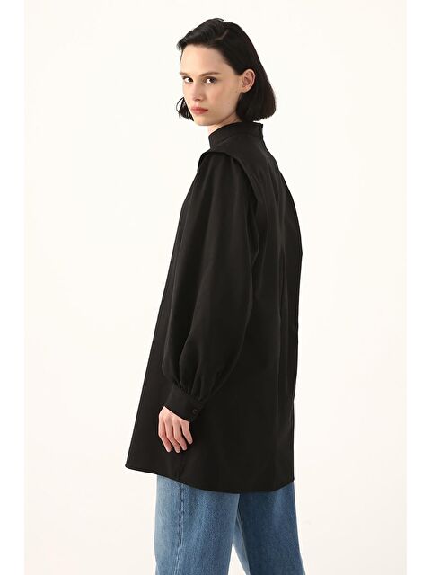 ALLDAY Siyah Omuz Pile Detaylı Balon Kol Tunik - S000023016-19351