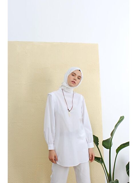 ALLDAY Beyaz Omuz Pile Detaylı Balon Kol Tunik - S000023016-20063