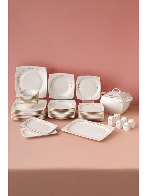 Emsan Lorella Fine Bone 61 Parça 12 Kişilik Kare Yemek Takımı Gold - S000400838-37245